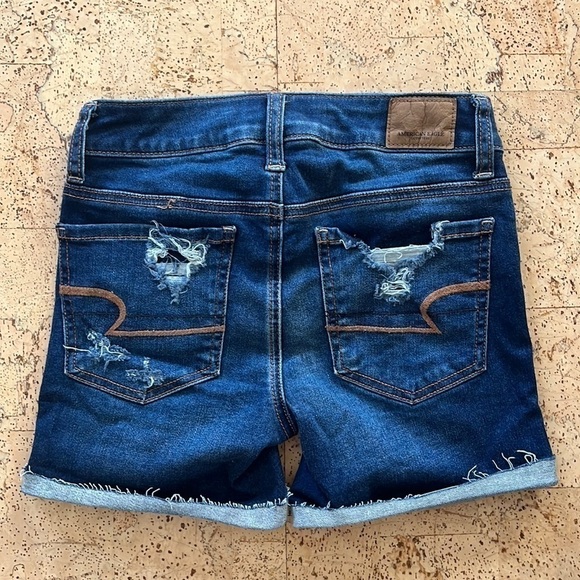 American Eagle Outfitters Next Level Stretch Blue Distressed Jean Midi Shorts - Picture 5 of 11